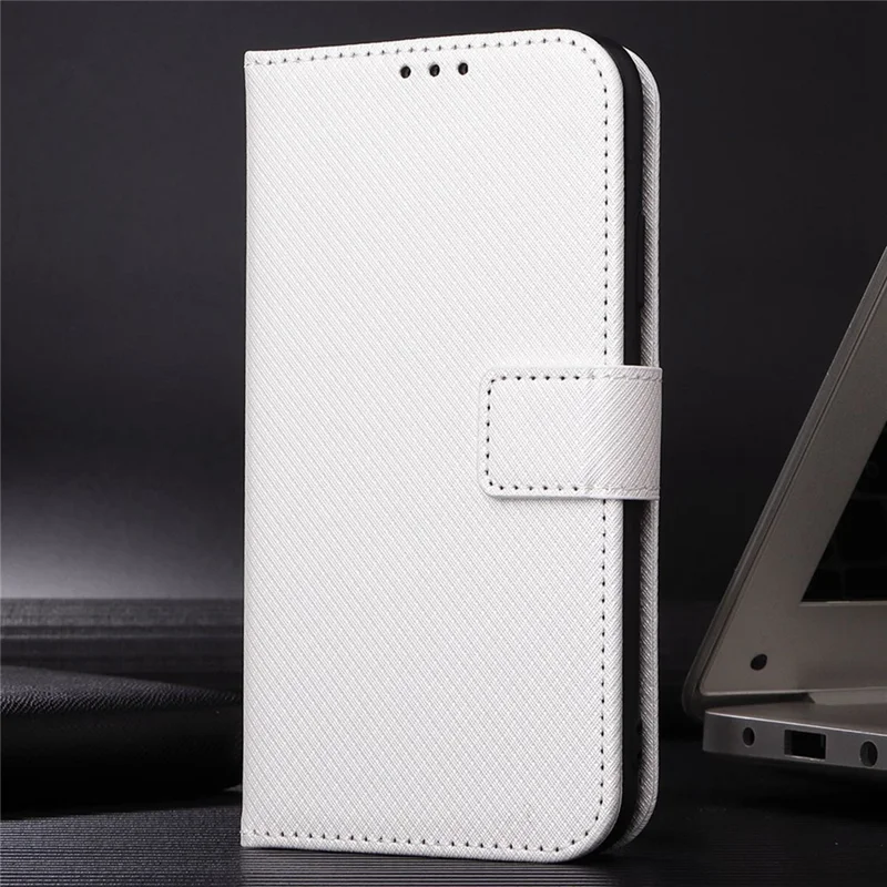For Infinix Note 12 G96 4G / Note 12 Turbo Flip Wallet Case Diamond Texture PU Leather Cover Stand Card Holder with Strap - White