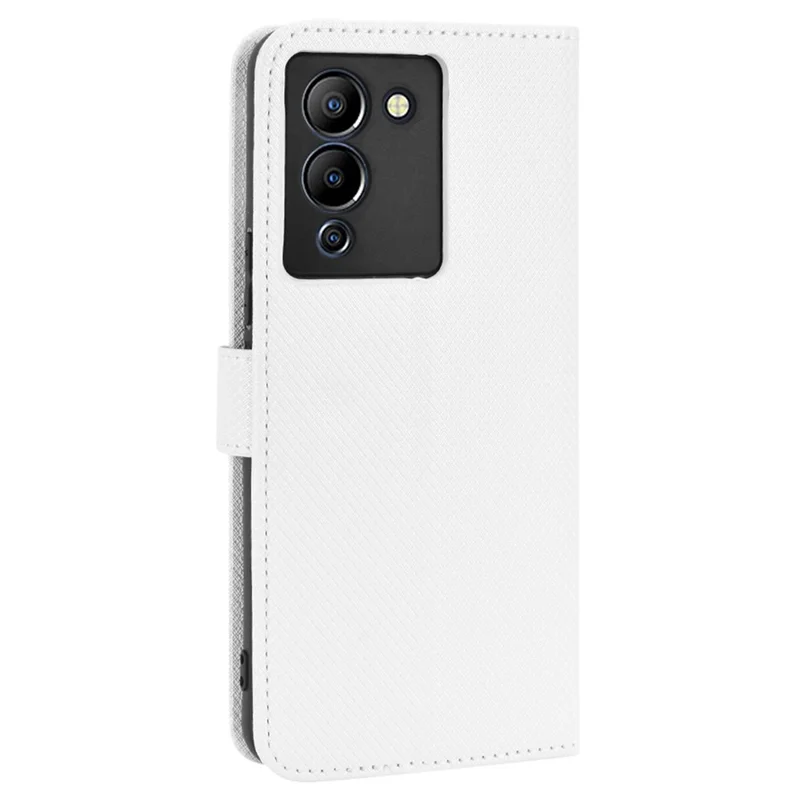 For Infinix Note 12 G96 4G / Note 12 Turbo Flip Wallet Case Diamond Texture PU Leather Cover Stand Card Holder with Strap - White