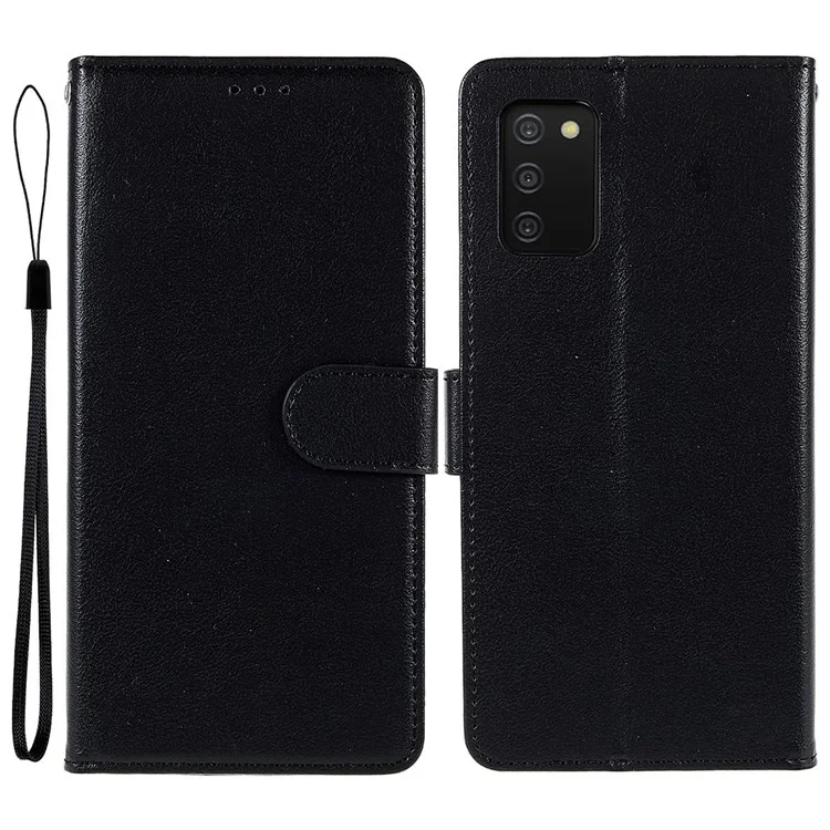 Stand Phone Cover for Samsung Galaxy A03s (164.2 x 75.9 x 9.1mm), Flip PU Leather Wallet Cell Phone Case with Lanyard - Black