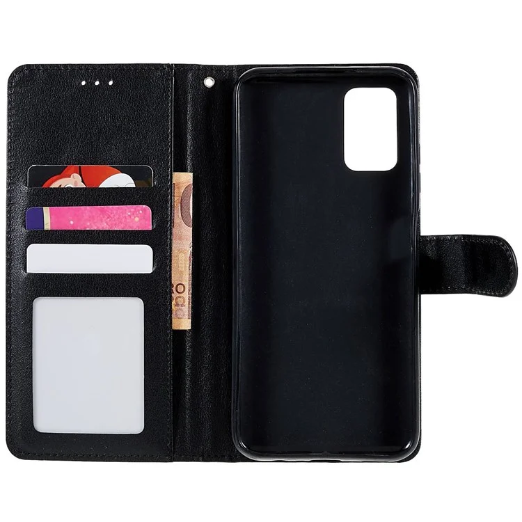 Stand Phone Cover for Samsung Galaxy A03s (164.2 x 75.9 x 9.1mm), Flip PU Leather Wallet Cell Phone Case with Lanyard - Black