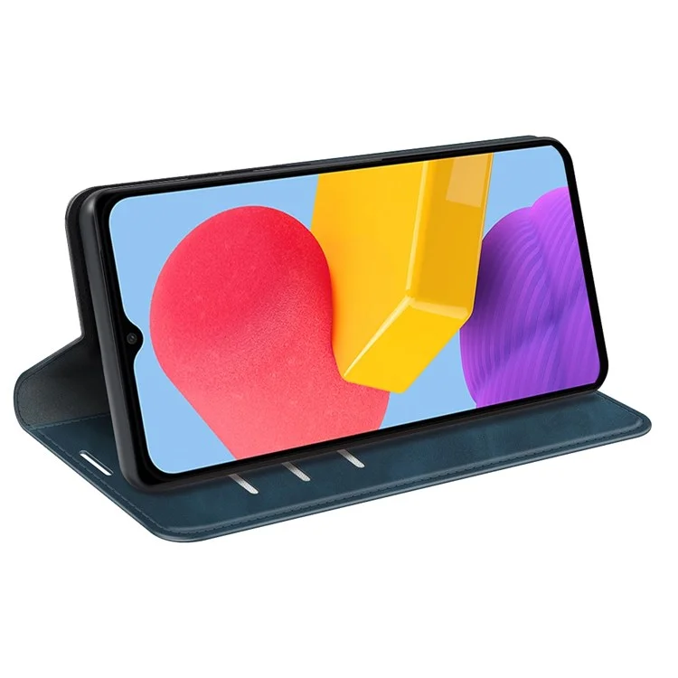 Für Samsung Galaxy M13 4G Skin-touch PU Leder Handyhülle Auto Closure Magnetisches Folio Flip Cover mit Wallet Stand - Blau