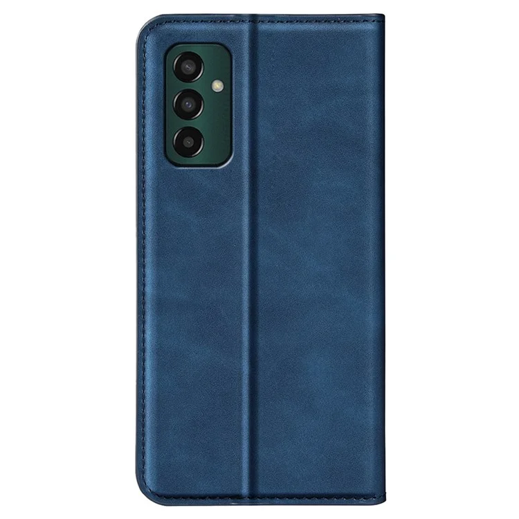 For Samsung Galaxy M13 4G Skin-touch PU Leather Phone Case Auto Closure Magnetic Folio Flip Cover with Wallet Stand - Blue