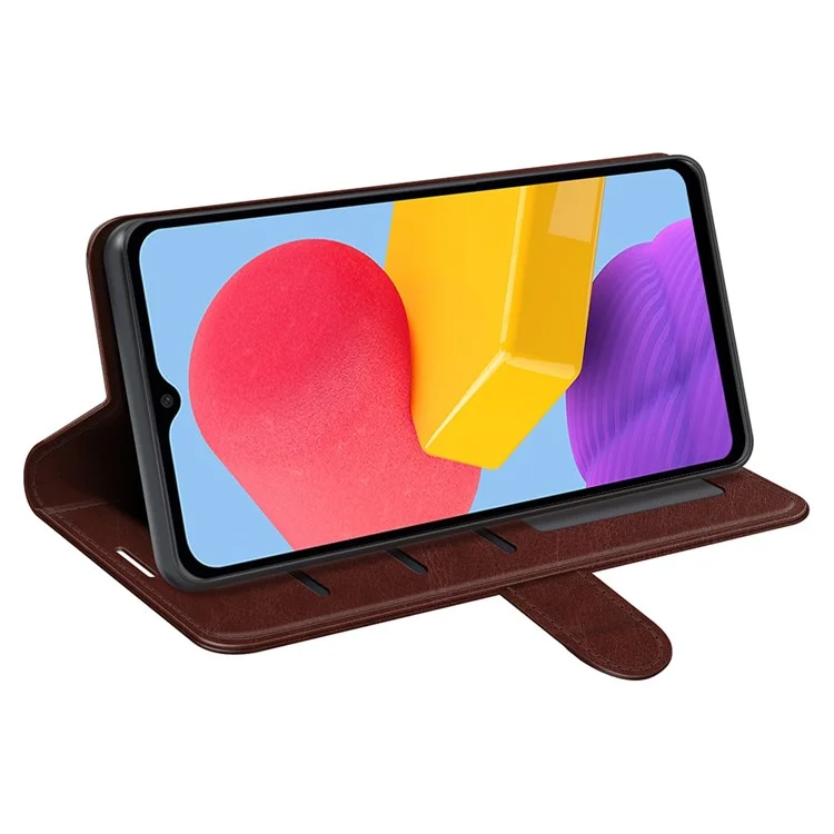 Para Samsung Galaxy M13 4G Crazy Horse Texture PU Leather Wallet Stand Case Drop-proof Protection Phone Cover - Marrom