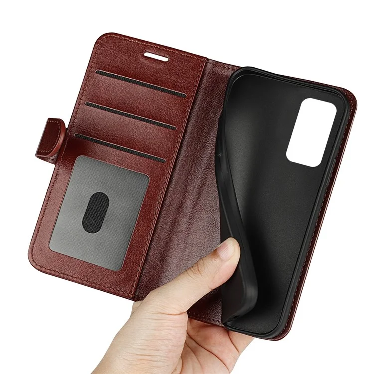 Para Samsung Galaxy M13 4G Crazy Horse Texture PU Leather Wallet Stand Case Drop-proof Protection Phone Cover - Marrom