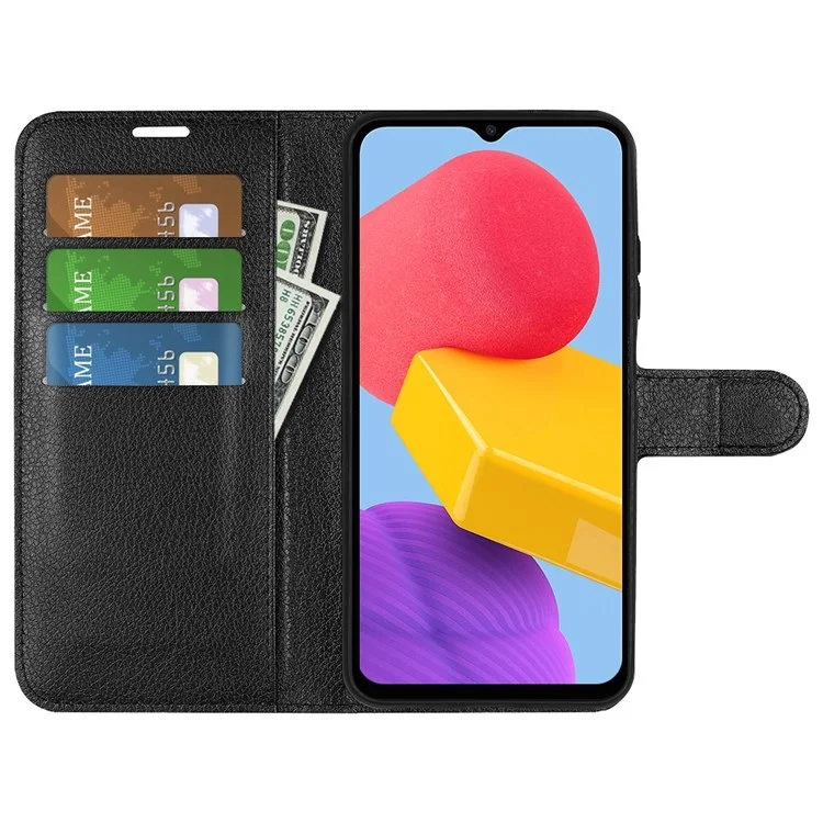Para Samsung Galaxy M13 4G Anti-arañazos Textura Litchi Cuero Sintético Caso, Resistente a Golpes Cartera Soporte de Pie Flip Funda Teléfono - Negro