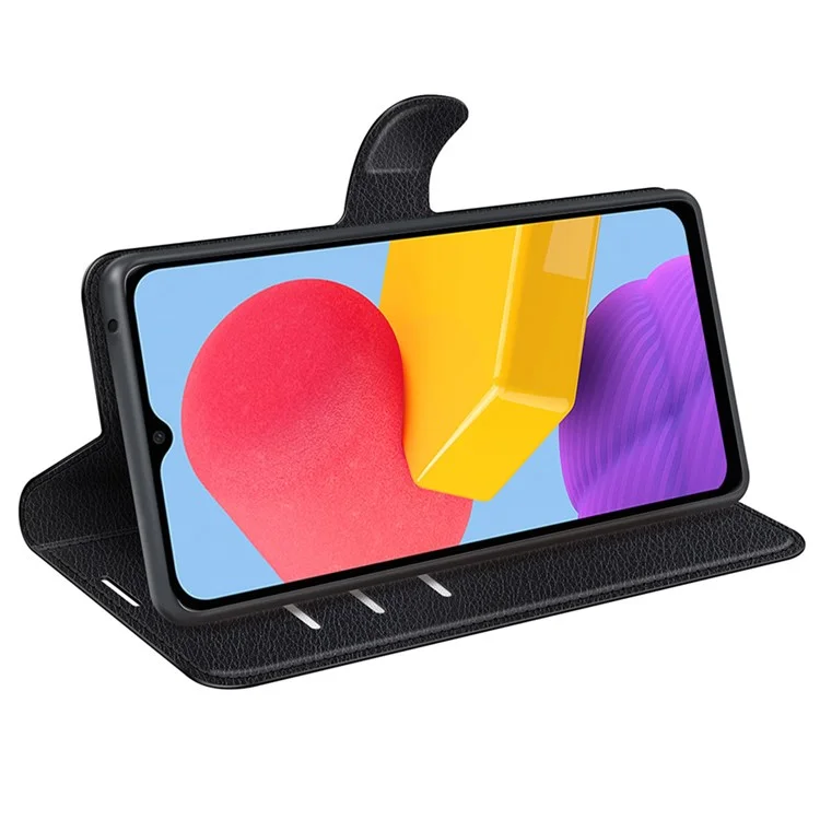 Para Samsung Galaxy M13 4G Anti-arañazos Textura Litchi Cuero Sintético Caso, Resistente a Golpes Cartera Soporte de Pie Flip Funda Teléfono - Negro