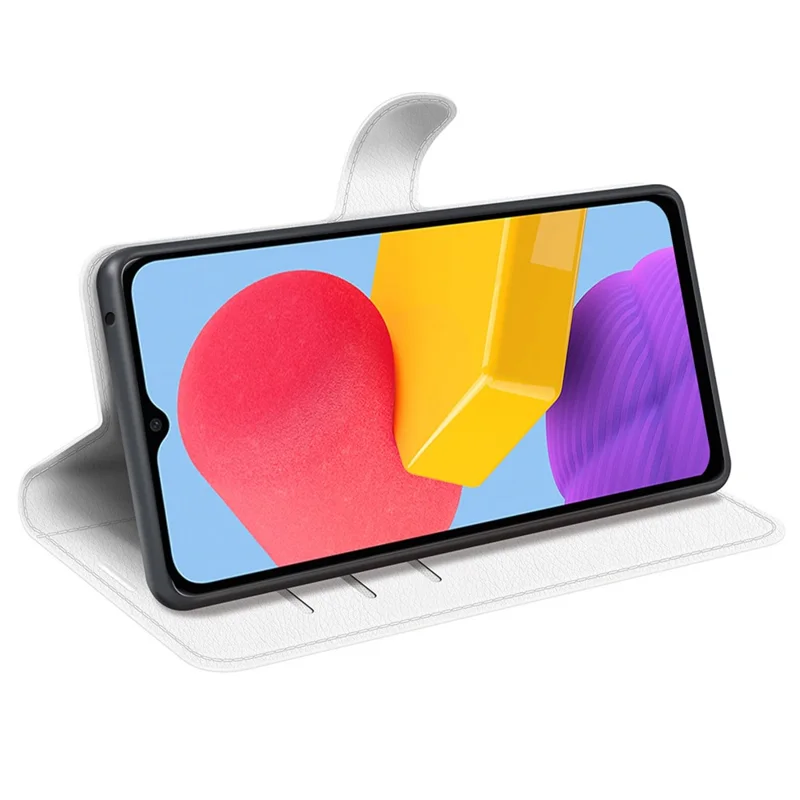 Pour Samsung Galaxy M13 4G Anti-rayures Texture en cuir de litchi PU, Étui de téléphone portefeuille anti-choc Folio Flip Stand - Blanc