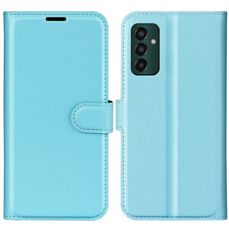For Samsung Galaxy M13 4G Anti-scratch Litchi Texture PU Leather Case, Shockproof Wallet Stand Folio Flip Phone Cover - Blue