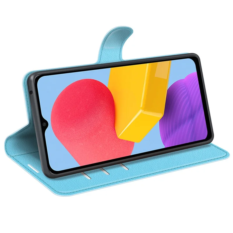 For Samsung Galaxy M13 4G Anti-scratch Litchi Texture PU Leather Case, Shockproof Wallet Stand Folio Flip Phone Cover - Blue