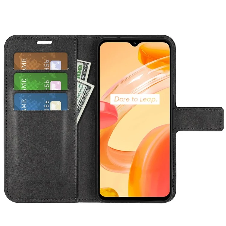 Square Magnetic Clasp Phone Hülle Für Realme C30 4G, Strukturierte PU -leder + TPU -brieftasche Abdeckung - Schwarz