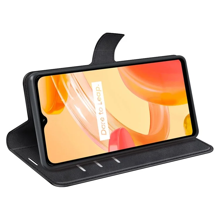 Square Magnetic Clasp Phone Hülle Für Realme C30 4G, Strukturierte PU -leder + TPU -brieftasche Abdeckung - Schwarz
