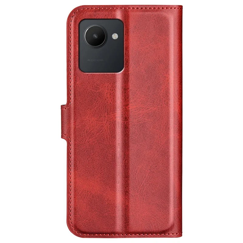 Square Magnetic Clasp Phone Case for Realme C30 4G, Textured PU Leather + TPU Wallet Stand Cover - Red