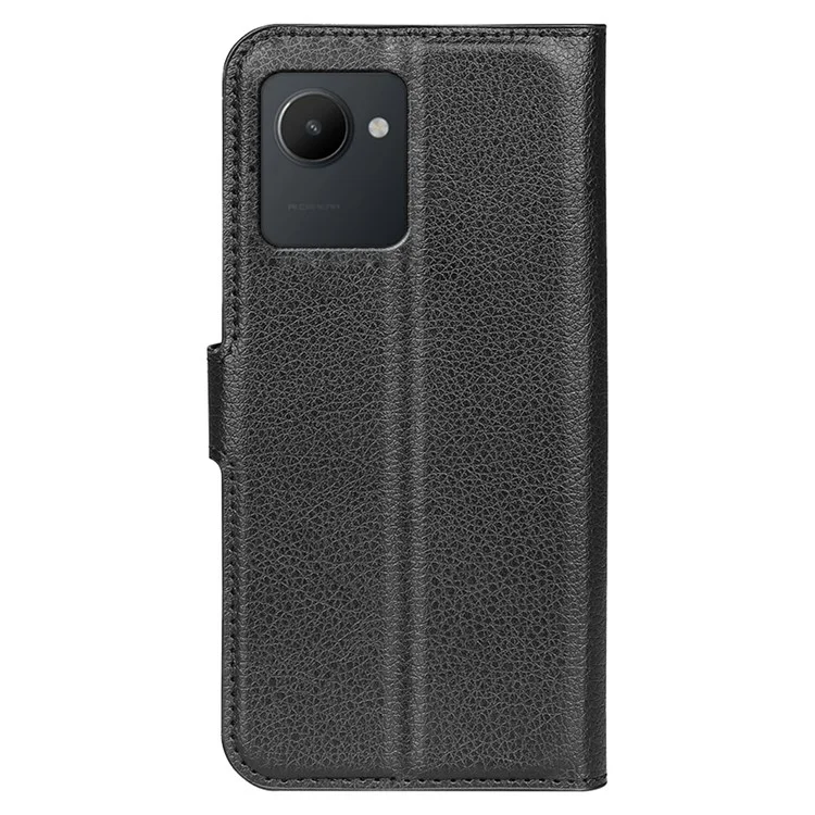 Pour Realme C30 4G Litchi Texture PU Leather Stand Phone Case Anti-scratch Wallet Protective Cover - Noir