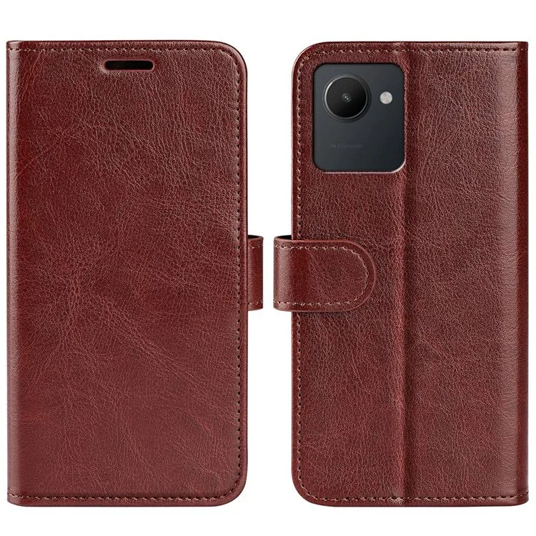 Para Realme C30 4G Crazy Horse Texture Folio Flip Phone Case PU Carteira de Couro Tampa Protetora - Castanho