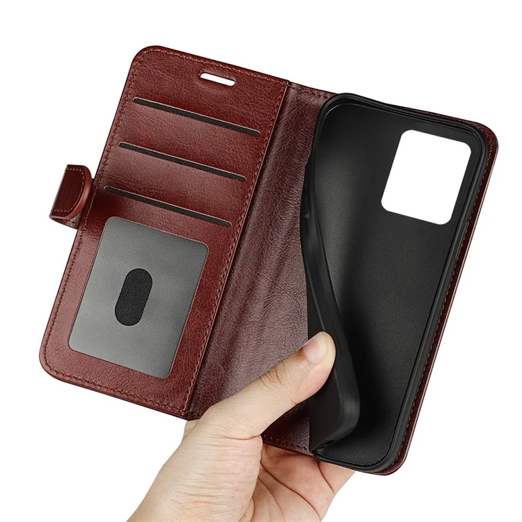 Para Realme C30 4G Crazy Horse Texture Folio Flip Phone Case PU Carteira de Couro Tampa Protetora - Castanho