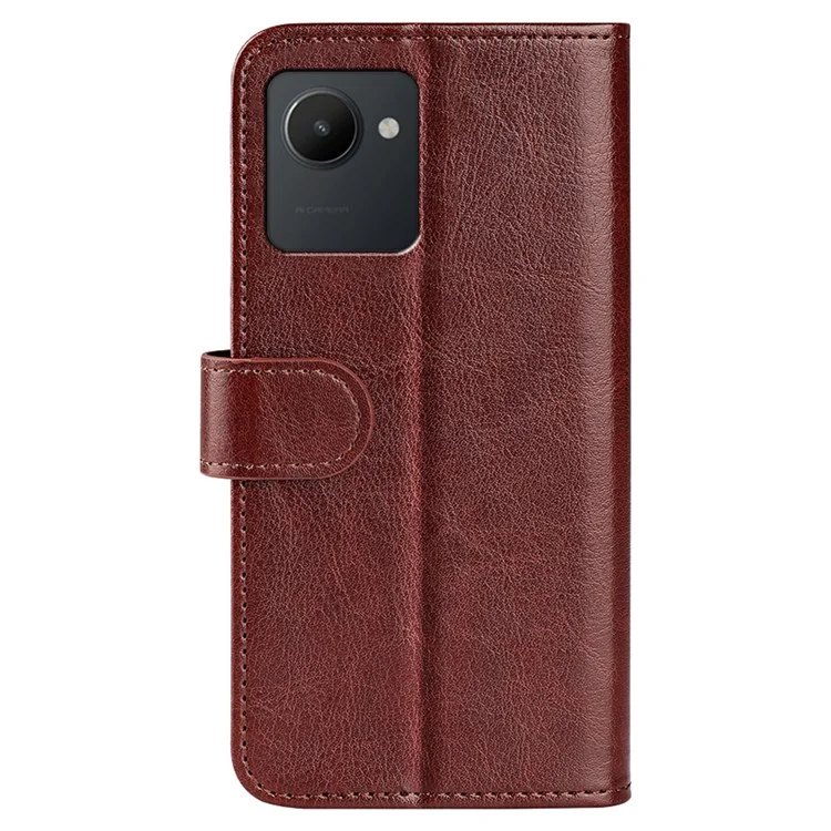 Para Realme C30 4G Crazy Horse Texture Folio Flip Phone Case PU Carteira de Couro Tampa Protetora - Castanho
