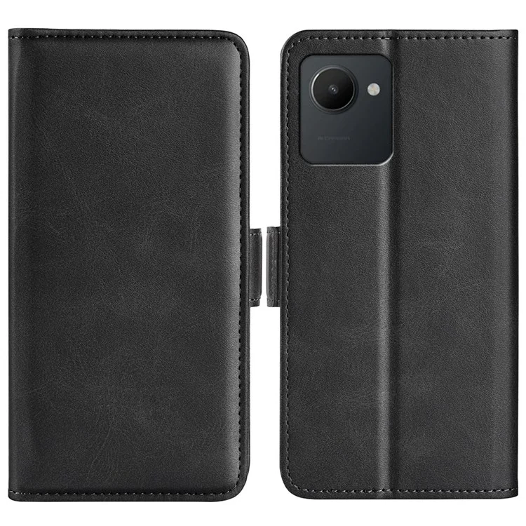 Für Realme C30 4G Double Magnetic Clasp Textured pu Leder Folio Flip Phone Case Wallet Stand Cover - Schwarz