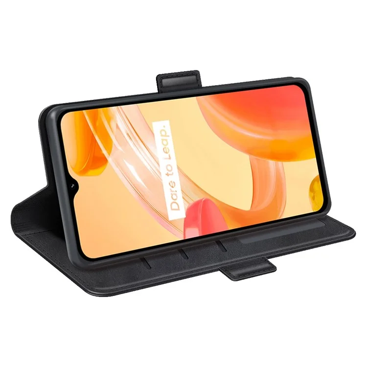 Für Realme C30 4G Double Magnetic Clasp Textured pu Leder Folio Flip Phone Case Wallet Stand Cover - Schwarz