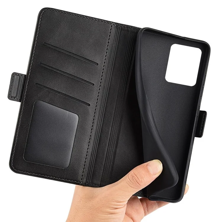 Für Realme C30 4G Double Magnetic Clasp Textured pu Leder Folio Flip Phone Case Wallet Stand Cover - Schwarz