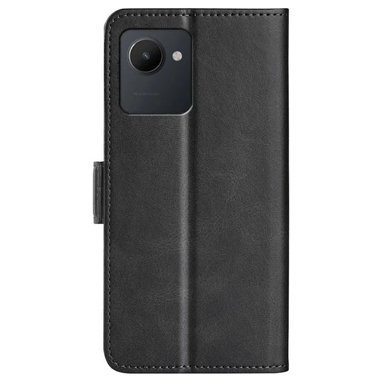 Für Realme C30 4G Double Magnetic Clasp Textured pu Leder Folio Flip Phone Case Wallet Stand Cover - Schwarz