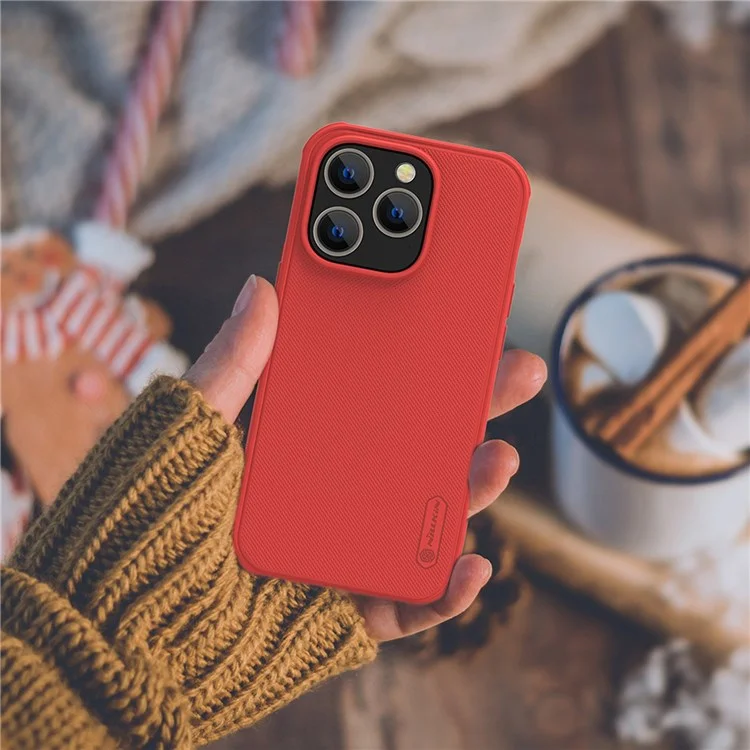 Nillkin Super Frosted Shield Pro Case Para Iphone 14 Pro 6.1 Pulgadas Matte Protective Telep Cubierta Matte PC TPU Propina de Caída de Gota - Rojo