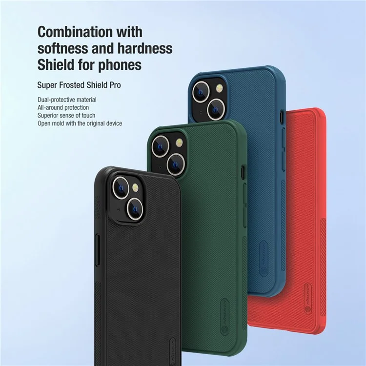 NILLKIN Super Frosted Shield Pro Custodia Antiurto per iPhone 14 / iPhone 13, PC + TPU Superficie Opaca Anti-caduta Copertura Posteriore - Nero
