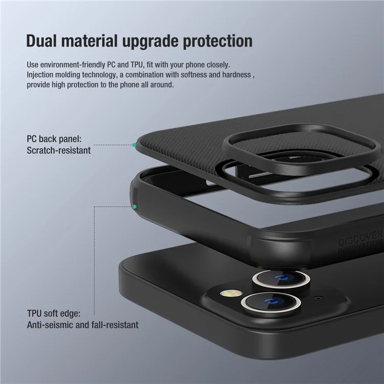 NILLKIN Super Frosted Shield Pro Custodia Antiurto per iPhone 14 / iPhone 13, PC + TPU Superficie Opaca Anti-caduta Copertura Posteriore - Nero
