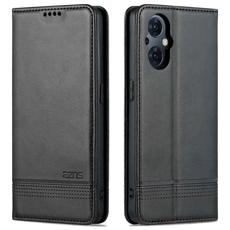 AZNS Pour Oppo Reno8 Lite 5G Étui Portefeuille à Rabat en Cuir PU avec Fermeture Magnétique Automatique et Support - Noir