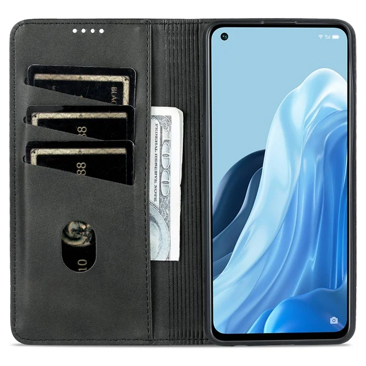 AZNS Pour Oppo Reno8 Lite 5G Étui Portefeuille à Rabat en Cuir PU avec Fermeture Magnétique Automatique et Support - Noir