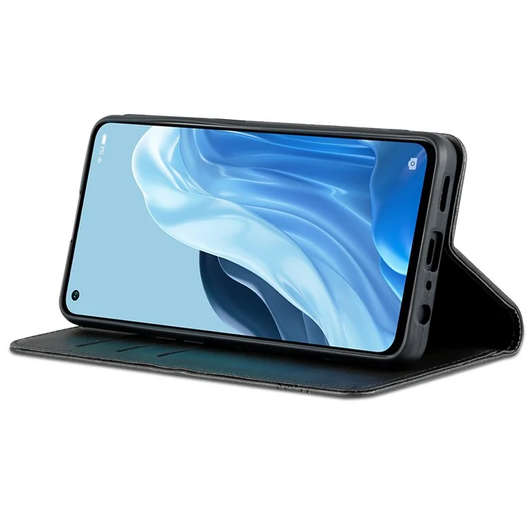 AZNS Para Oppo Reno8 Lite 5G Magnetic Auto Feching PU Couro Vista Stand Flip Tampe Caixa de Telefone da Carteira - Preto