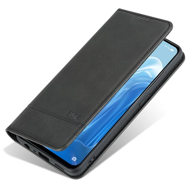 AZNS Pour Oppo Reno8 Lite 5G Étui Portefeuille à Rabat en Cuir PU avec Fermeture Magnétique Automatique et Support - Noir