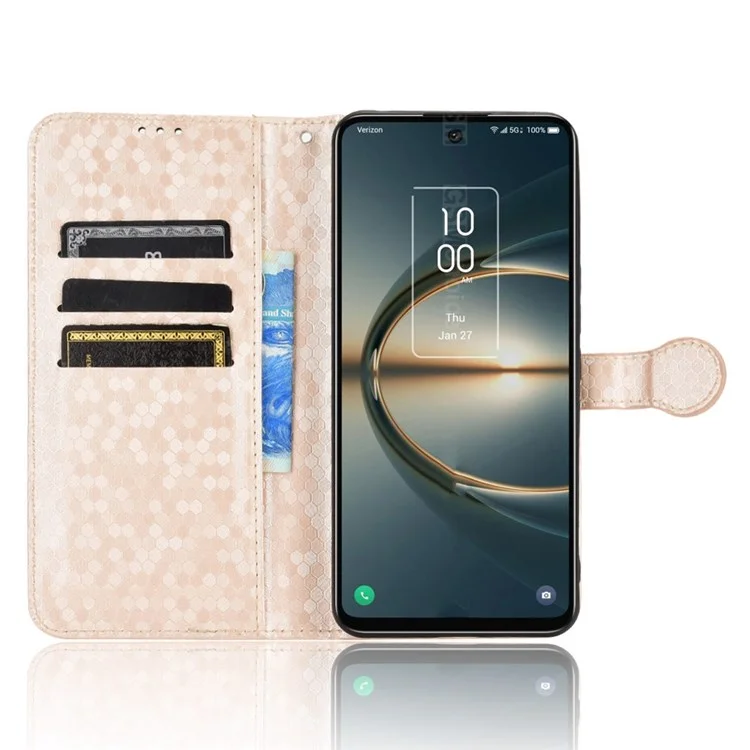 For TCL 30 XE 5G / 30 V 5G Anti-fingerprint Imprinted Dot Pattern PU Leather Phone Case Wallet Stand Flip Lightweight Cell Phone Cover with Strap - Rose Gold