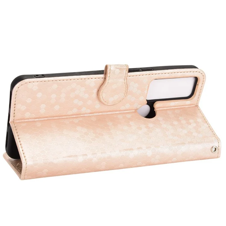 For TCL 30 XE 5G / 30 V 5G Anti-fingerprint Imprinted Dot Pattern PU Leather Phone Case Wallet Stand Flip Lightweight Cell Phone Cover with Strap - Rose Gold