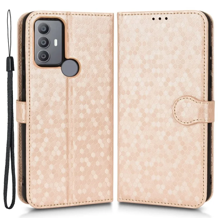 Para TCL 30 SE / 306 / 305 / 30E Funda de Billetera para Teléfono Anti-Caída con Patrón de Puntos Grabado en Piel PU Funda Plegable de Pie con Soporte - Oro Rosa