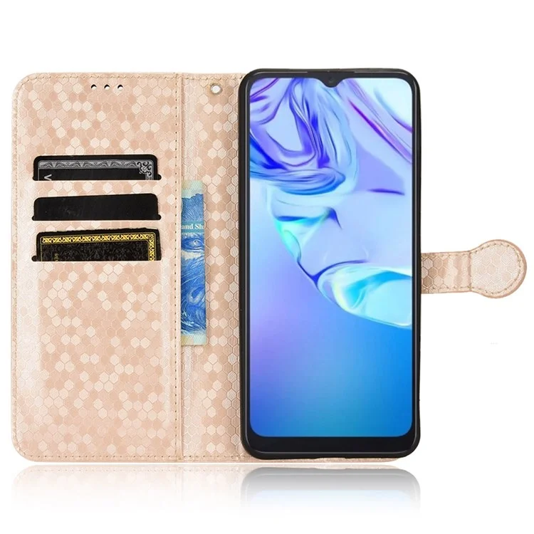 Para TCL 30 SE / 306 / 305 / 30E Funda de Billetera para Teléfono Anti-Caída con Patrón de Puntos Grabado en Piel PU Funda Plegable de Pie con Soporte - Oro Rosa