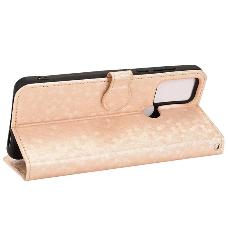 Para TCL 30 SE / 306 / 305 / 30E Funda de Billetera para Teléfono Anti-Caída con Patrón de Puntos Grabado en Piel PU Funda Plegable de Pie con Soporte - Oro Rosa