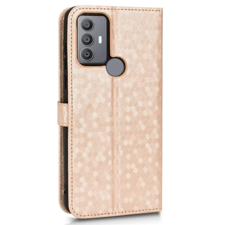 Para TCL 30 SE / 306 / 305 / 30E Funda de Billetera para Teléfono Anti-Caída con Patrón de Puntos Grabado en Piel PU Funda Plegable de Pie con Soporte - Oro Rosa