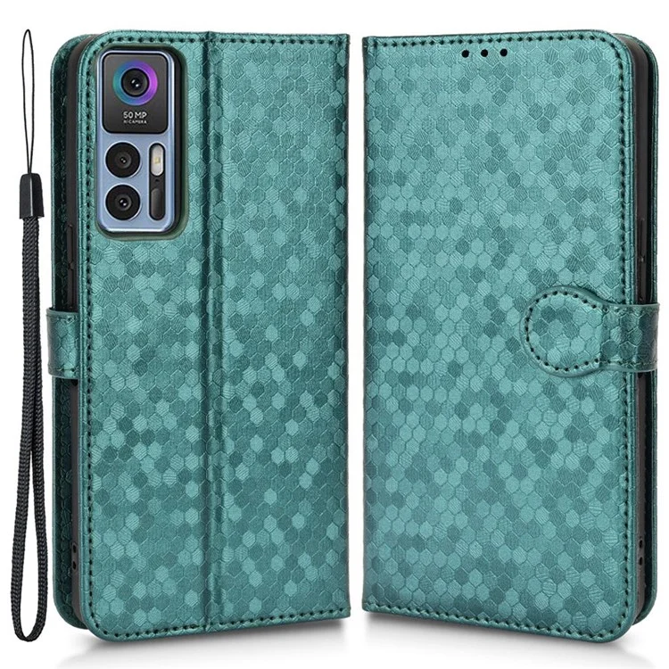 Para TCL 30 5G / 30+ 5 g de Caja Protectora Patrón de Punto Impreso Imprimido de Cuero PU Flip Cubierta de la Billetera de la Billetera Con Correa - Verde