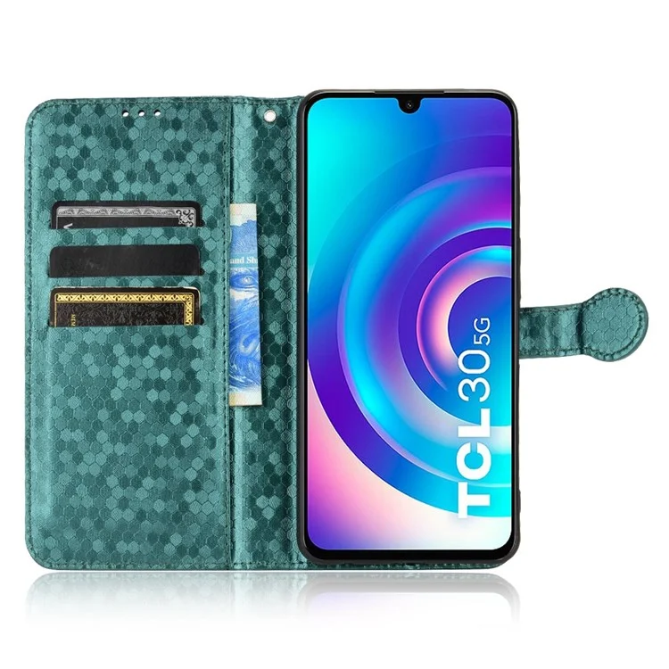Para TCL 30 5G / 30+ 5 g de Caja Protectora Patrón de Punto Impreso Imprimido de Cuero PU Flip Cubierta de la Billetera de la Billetera Con Correa - Verde