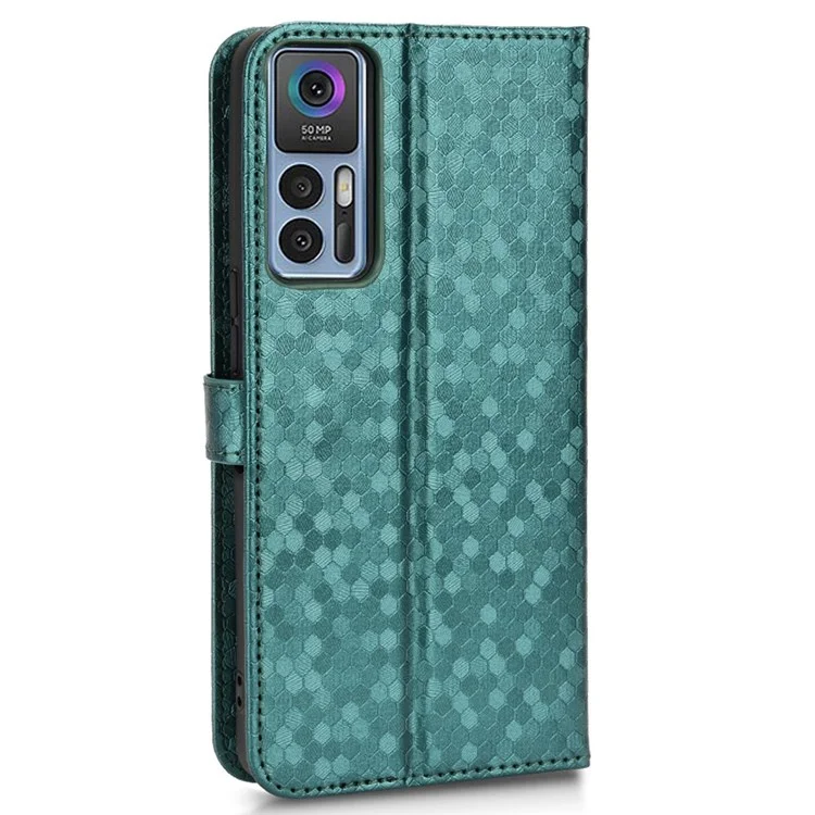 Para TCL 30 5G / 30+ 5 g de Caja Protectora Patrón de Punto Impreso Imprimido de Cuero PU Flip Cubierta de la Billetera de la Billetera Con Correa - Verde