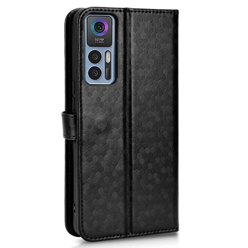 For TCL 30 5G / 30+ 5G Protective Case Dot Pattern Imprinted PU Leather Stand Flip Cover Wallet Phone Case with Strap - Black
