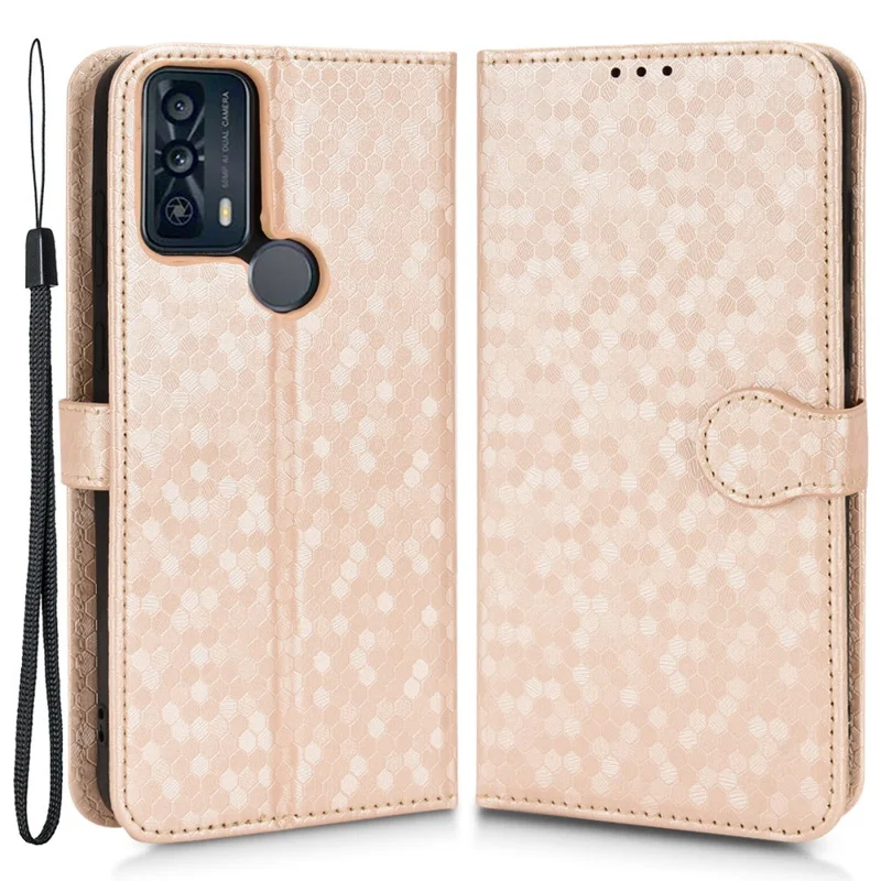 Dot -muster Eingeprägter Brieftasche Hülle Für TCL 20B Protective Phone Hülle Kratzfeste PU -lederabdeckung Mit Riemen - Roségold