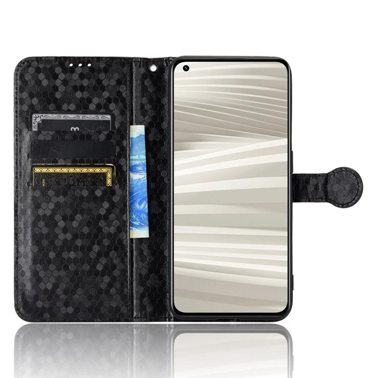 Dot Patcherist pu Кожаный Корпус Для Realme GT2 Pro Pro Wallet Chace Case Antiplop Cover с Ремешком / Бумажник - Черный