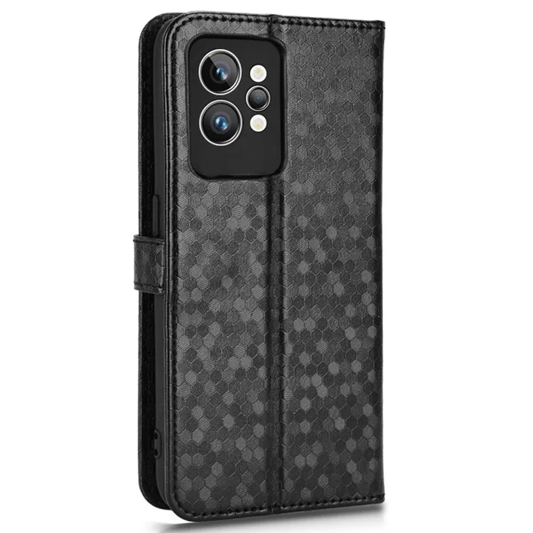 Dot Patcherist pu Кожаный Корпус Для Realme GT2 Pro Pro Wallet Chace Case Antiplop Cover с Ремешком / Бумажник - Черный