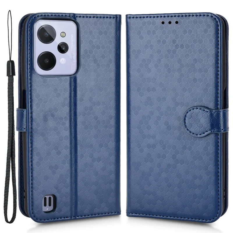 Anti-Drop PU Leather Case for Realme C31 Wallet Phone Case Dot Pattern Imprinted Protective Folio Flip Cover with Strap - Dark Blue