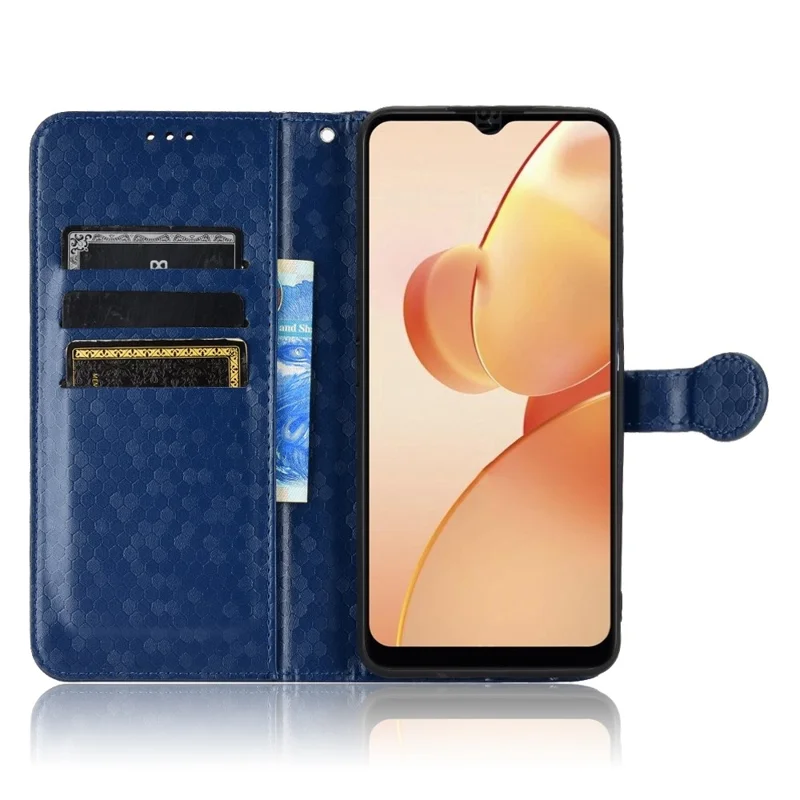 Anti-Drop PU Leather Case for Realme C31 Wallet Phone Case Dot Pattern Imprinted Protective Folio Flip Cover with Strap - Dark Blue