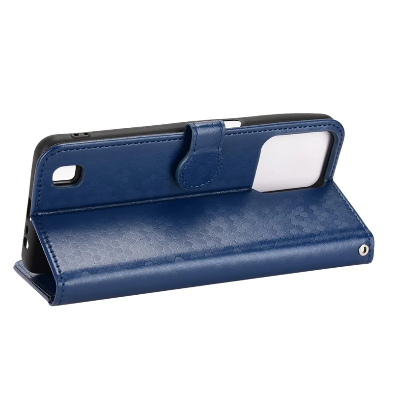 Anti-Drop PU Leather Case for Realme C31 Wallet Phone Case Dot Pattern Imprinted Protective Folio Flip Cover with Strap - Dark Blue