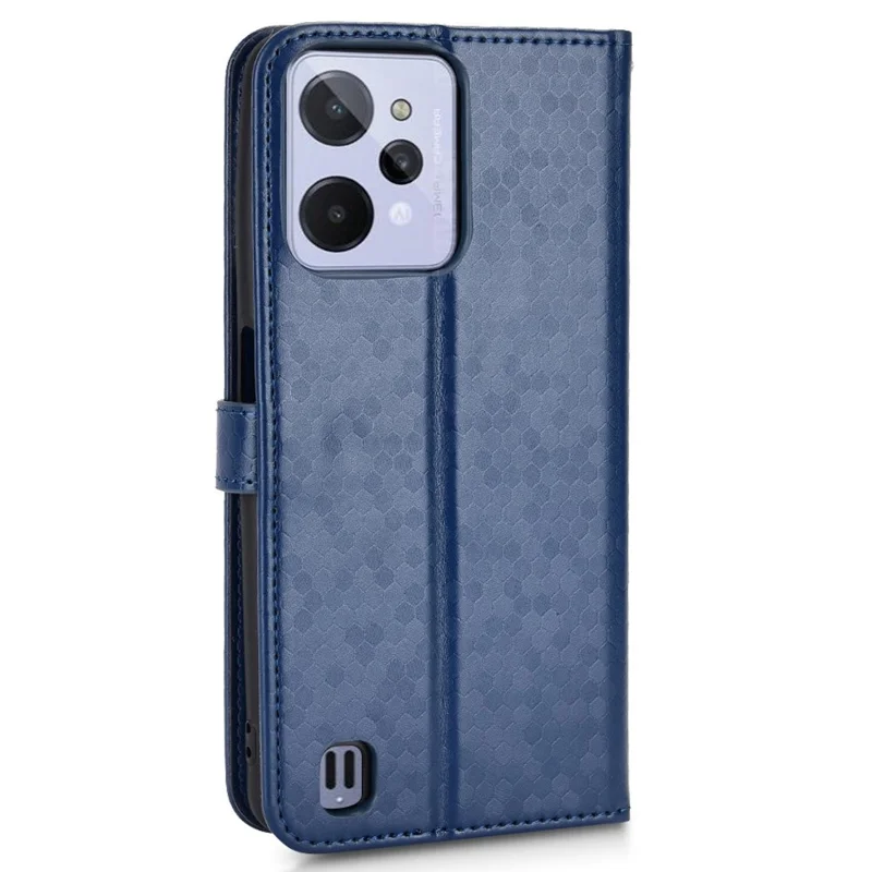 Anti-Drop PU Leather Case for Realme C31 Wallet Phone Case Dot Pattern Imprinted Protective Folio Flip Cover with Strap - Dark Blue