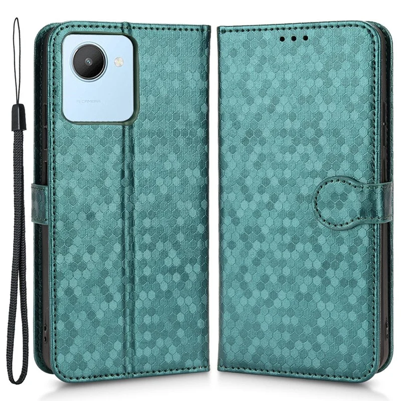 Anti-Scratch Wallet Phone Case for Realme C30 4G Dot Pattern Imprinted PU Leather Protective Folio Flip Cover with Strap - Green