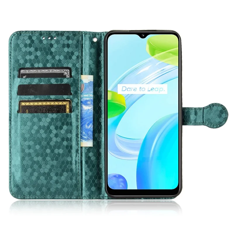 Anti-Scratch Wallet Phone Case for Realme C30 4G Dot Pattern Imprinted PU Leather Protective Folio Flip Cover with Strap - Green